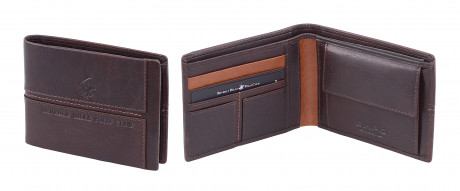 Бумажник Beverly Hills Polo Club BH-1562-MO с отделениями для карточек и монет, натуральная кожа теленка. Цвет: коричневый