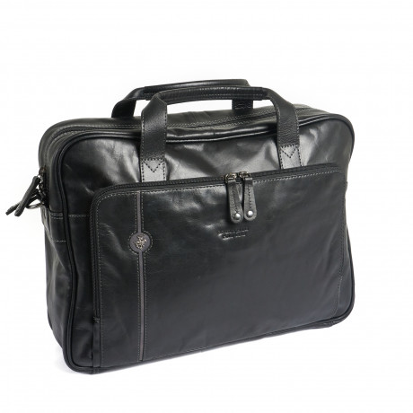 Портфель Beverly Hills Polo Club BH-386-NE с двумя ручками, натуральная кожа теленка. Цвет: черный